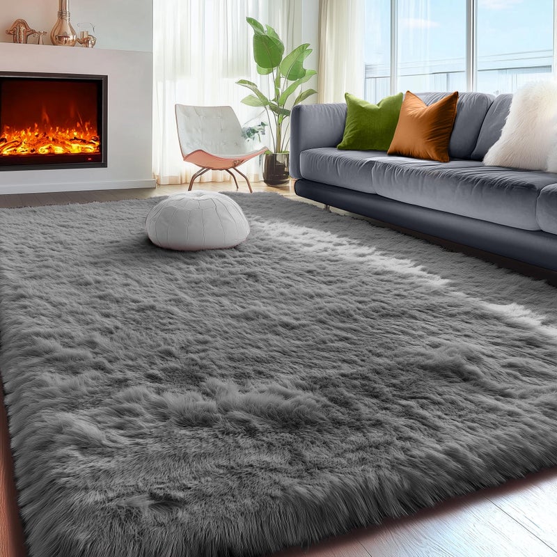 PAGISOFE Plush Washable Area Rugs for Living Room 5x7 Grey, Soft Shaggy Rugs Carpets Fluffy â€‹Rugs for Boys Bedroom Kids Room, Shag Plush Rug for Teen Dorm Decor, Kids Home Decor Aesthetic, Nursery - Image 4